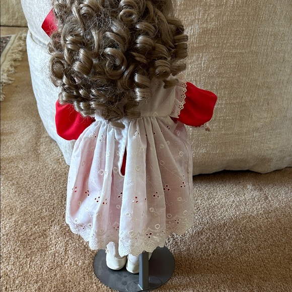 Vintage porcelain head Doll with Red Dress and White Apron - Picture 2 of 2